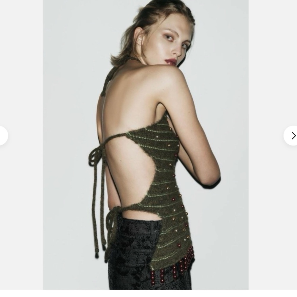 ZARA Green Wool Mix Xmas Tree Baubles Ugly Sweater Halter Top Size L/XL NWT